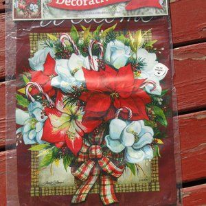 Christmas Poinsettia floral double sided flag~13x18~NIP~Christmas Decor